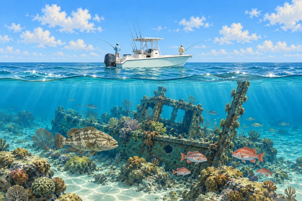 Reef & Wreck fishing illustration